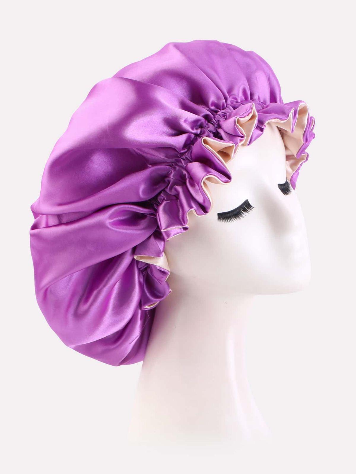 Gorro de satén magenta hecho a mano por Rizos Satinados
